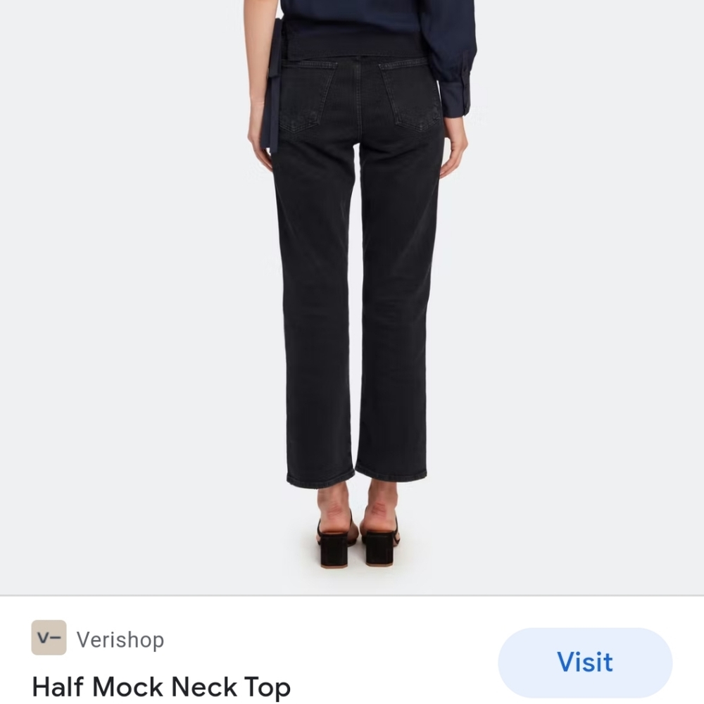 Saimi Jeon Mock Neck Side Tie Blouse In Navy Size Medium - Picture 4 of 12
